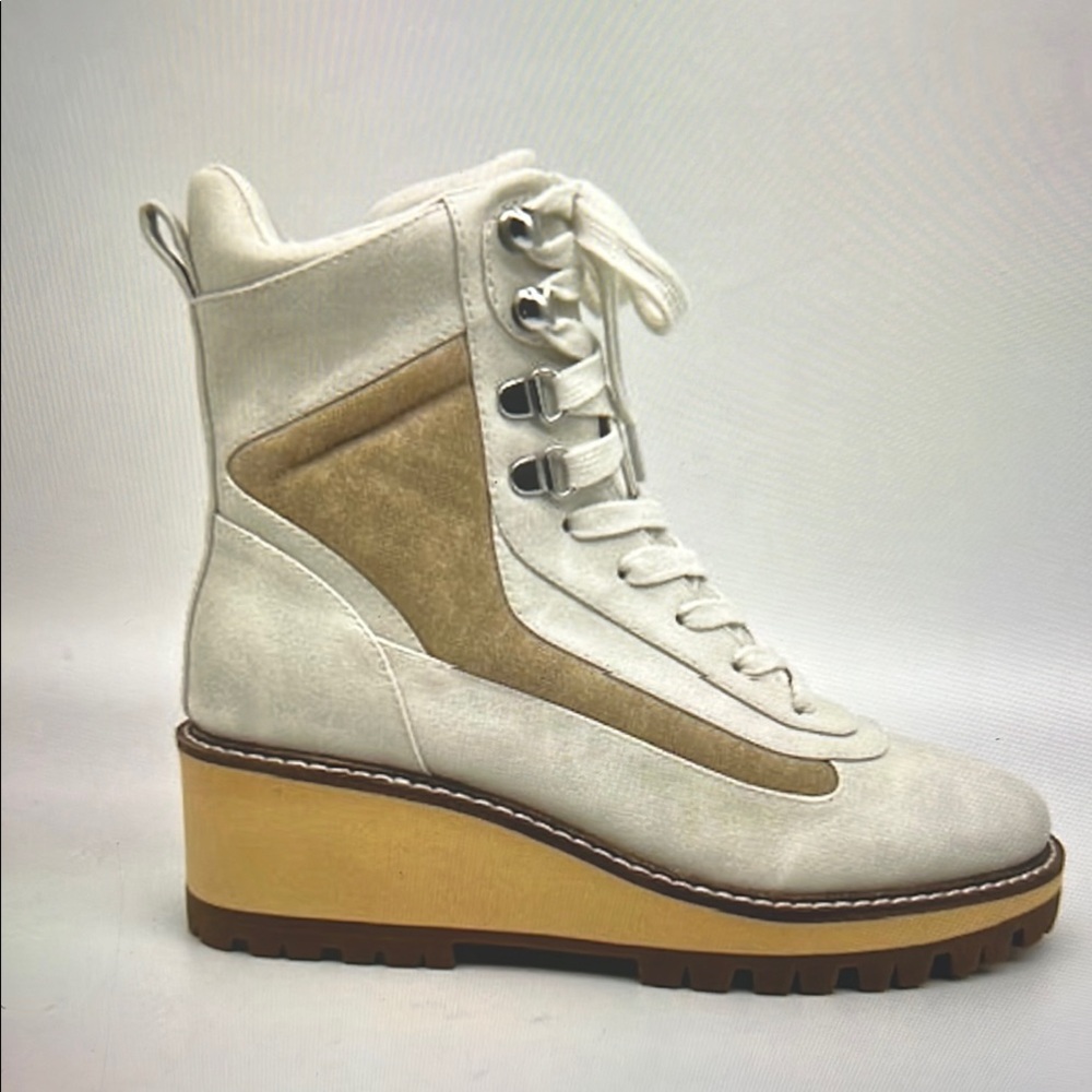 Stylish White and Tan Platform Boots